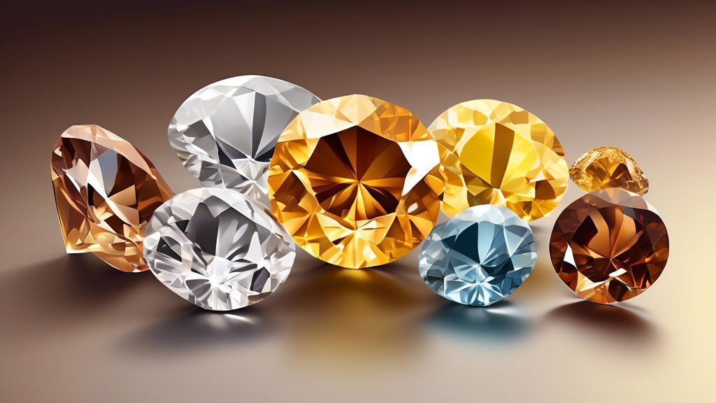 An elegant infographic illustrating the various colors of diamonds, ranging from colorless to yellow and brown, with a scale indicating their quality and rarity.